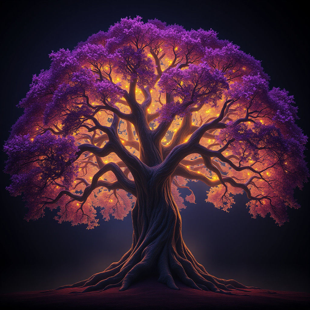 Glowing Oak Tree in Mystical Atmosphere