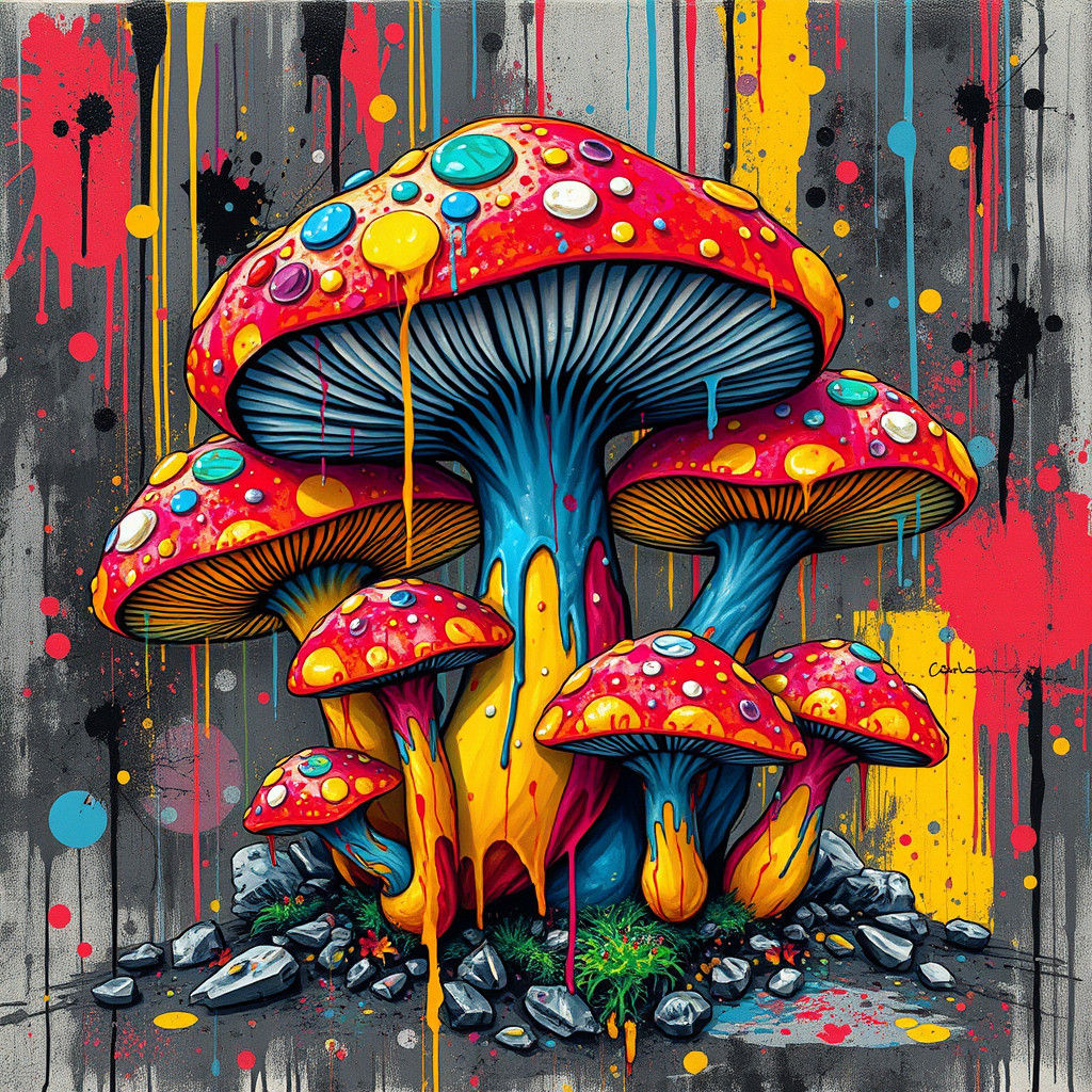 Polychromatic Fungi Bursting with Life in Urban Scene