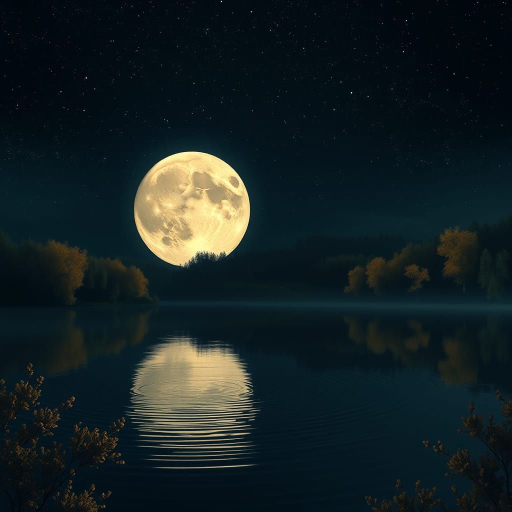 Luminous Moon Submerged in Tranquil Lake
