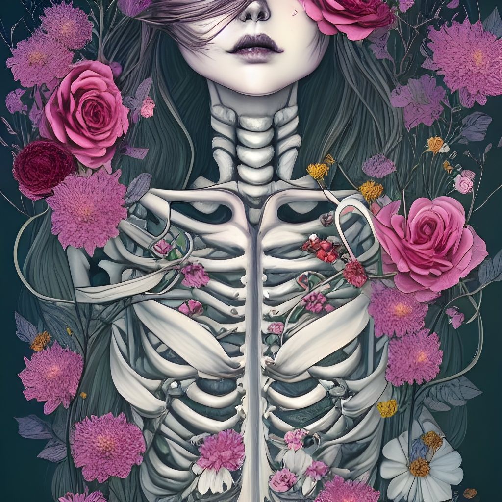 Floral Skeleton: Hyperdetailed Digital Illustration