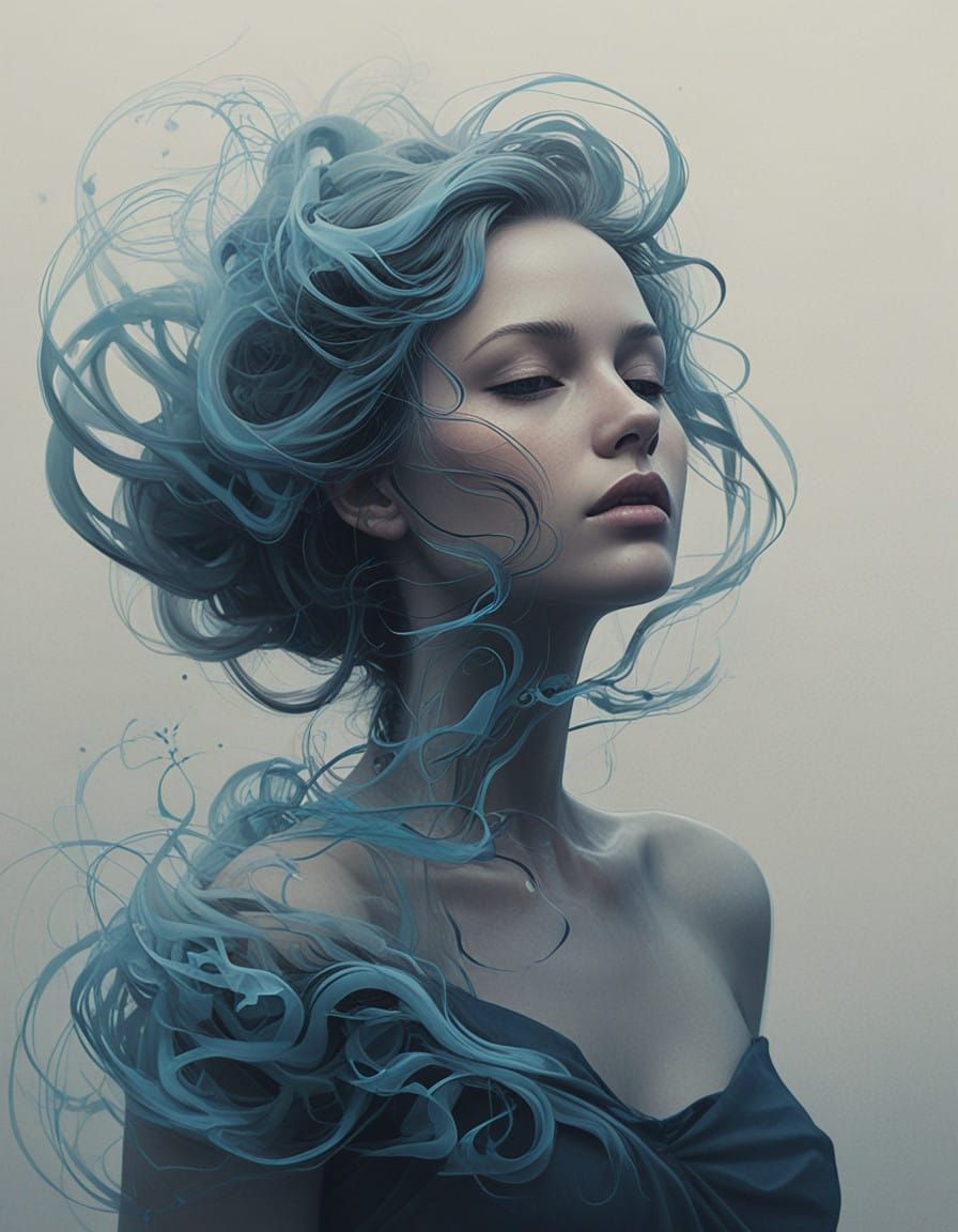 Surreal Woman Emerge from Smoky Gradient Background