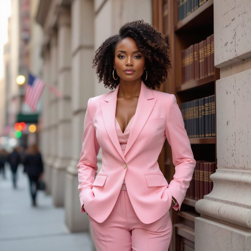 Confident Woman in Pink Suit, Wall Street Portrait