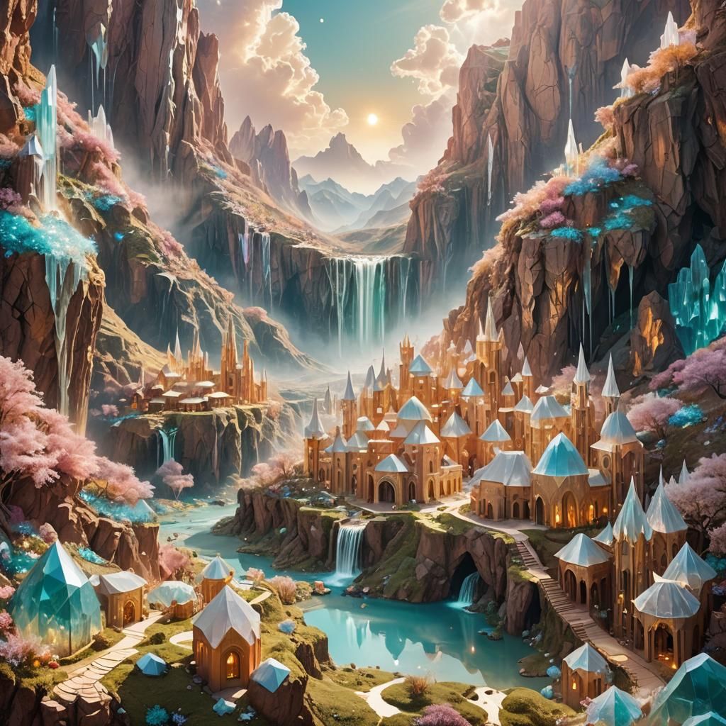 Crystal Village on Mars in Soft Pastel Colors
