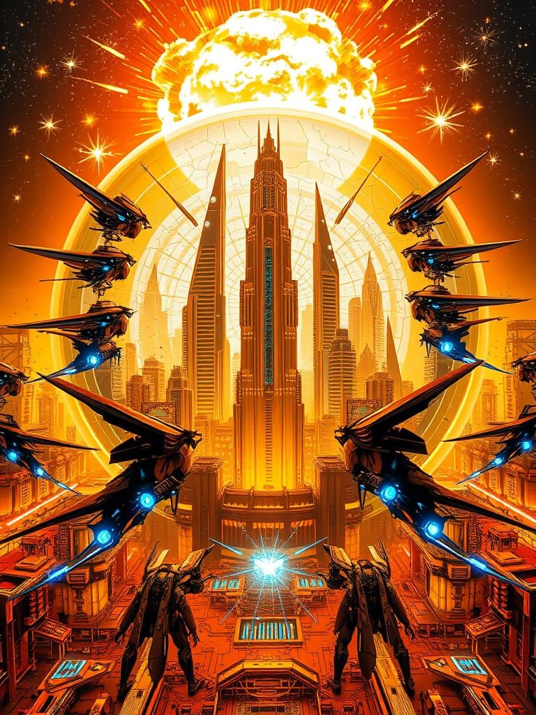 Golden City Under Siege in a Transparent Orb