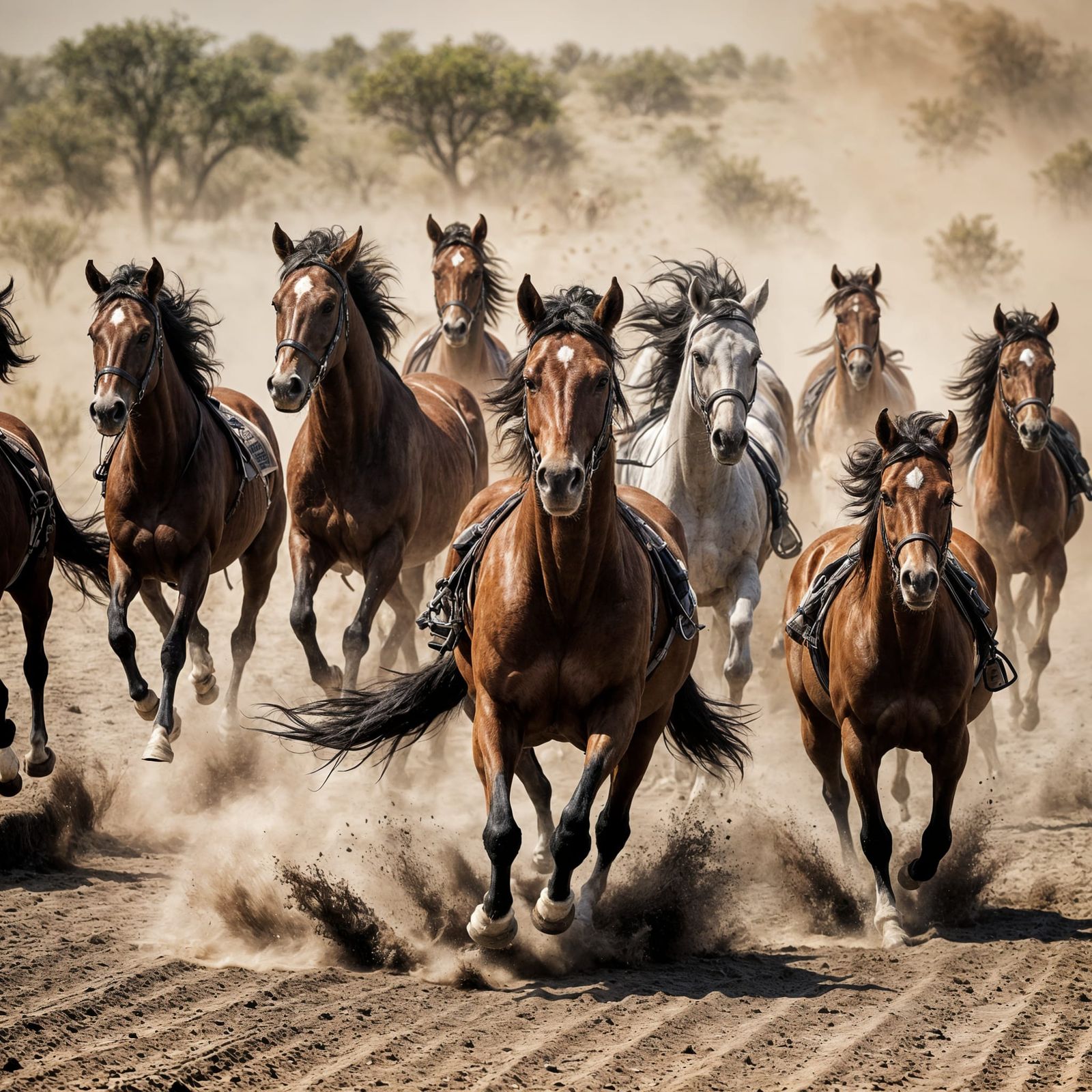 Wild Horses Running Free in Dusty Plains