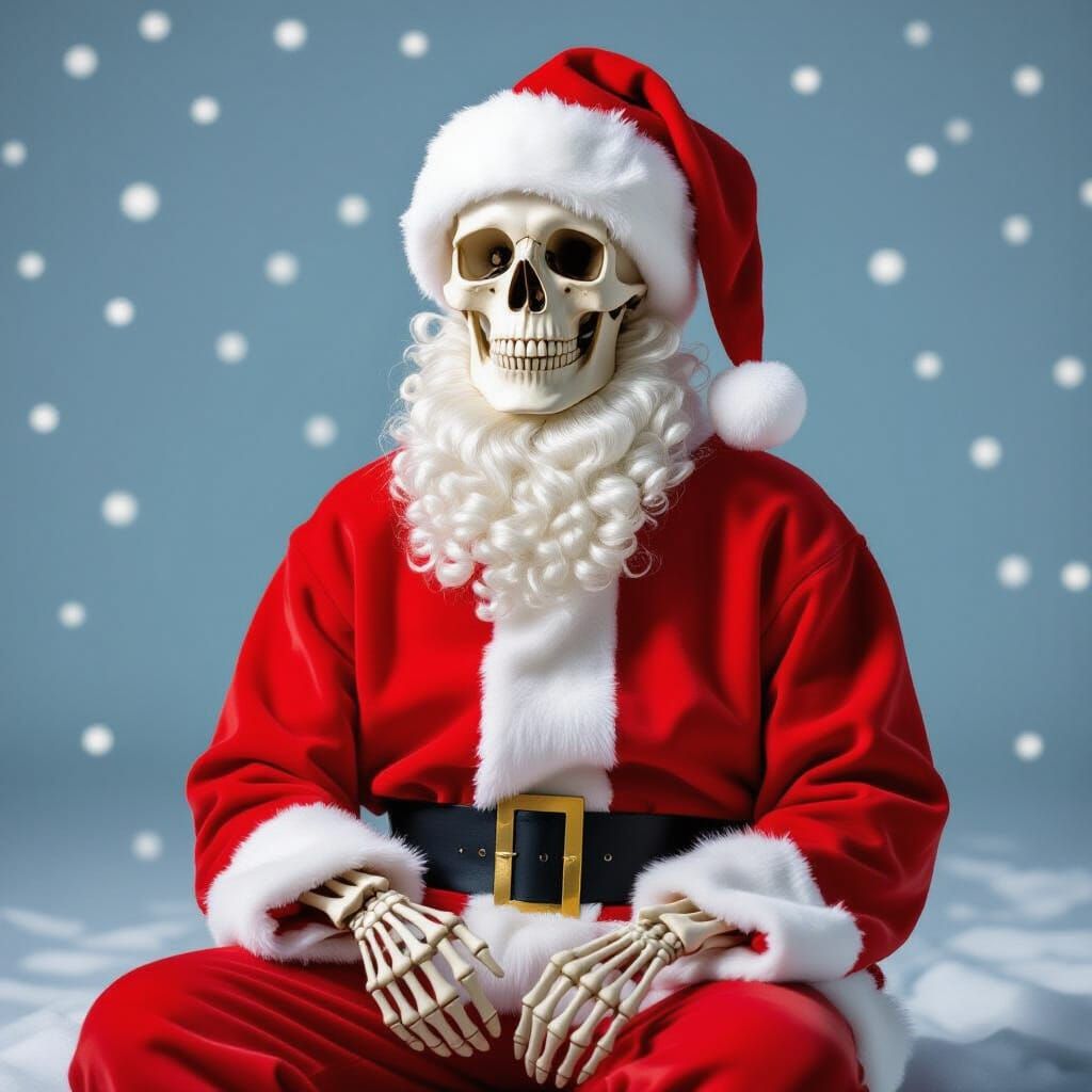 Skeleton Santa Claus in a Festive Suit
