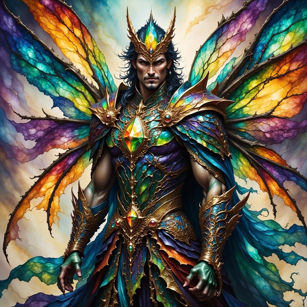 Fantasy Warrior in Dragonfly Armor with Ink Flux