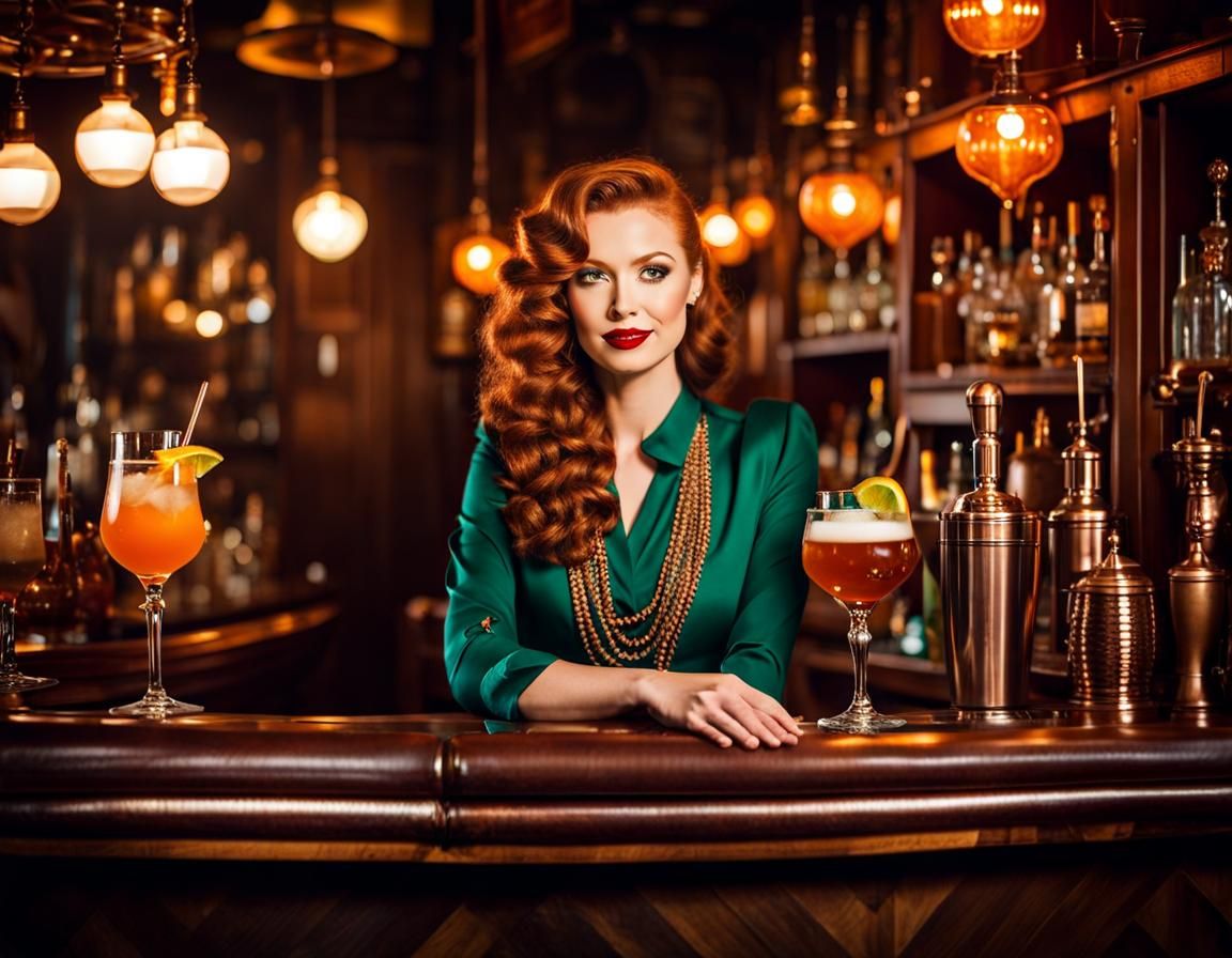 Ginger Woman Bartender in Vintage Club