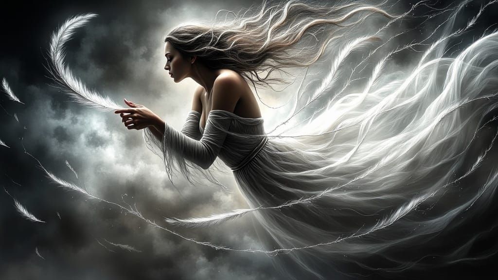 Feathered Angel in Dark Fantasy Style