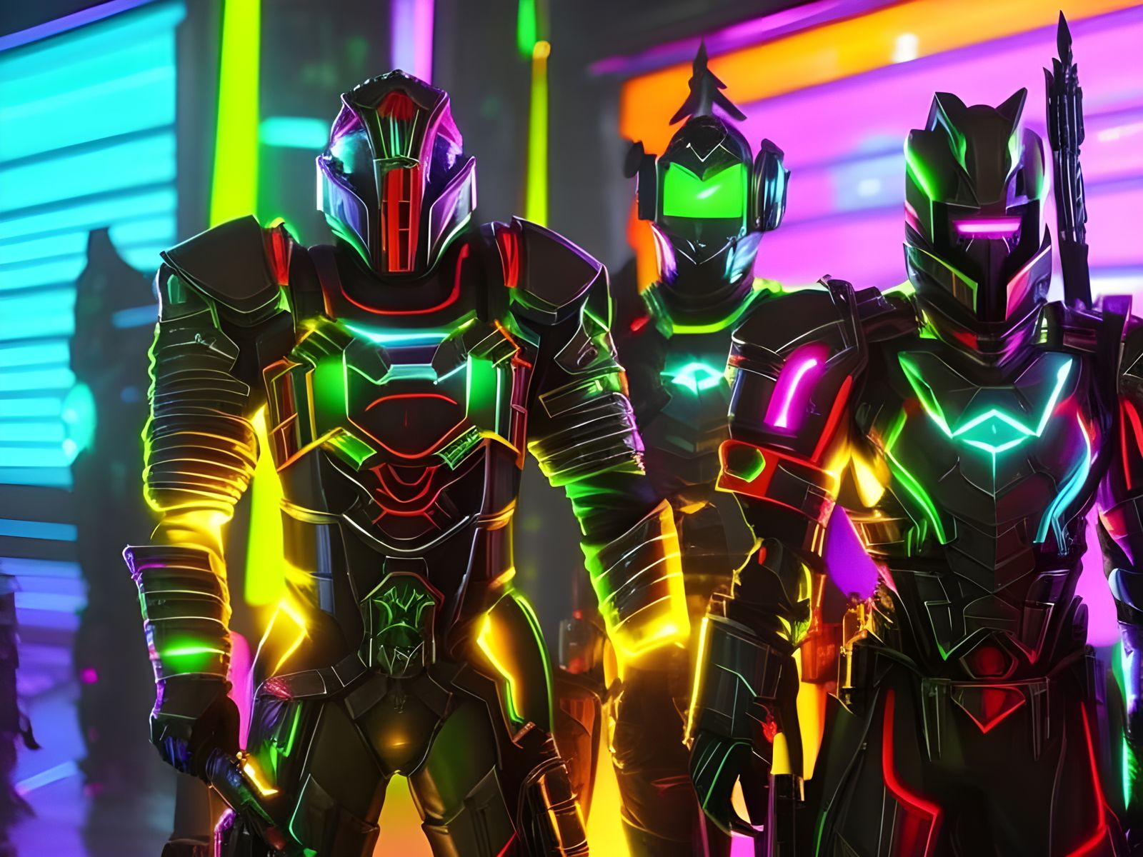 Cyberpunk Knight in Neon Armor