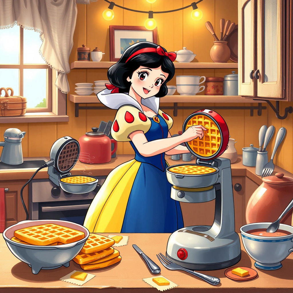 Snow White Making Waffles in Anime Style