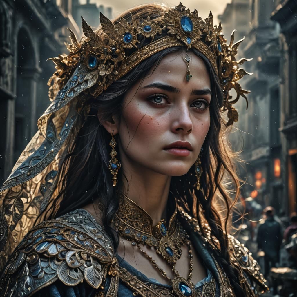 Enchanting Beauty in Sad Light: Hyperrealistic Portrait