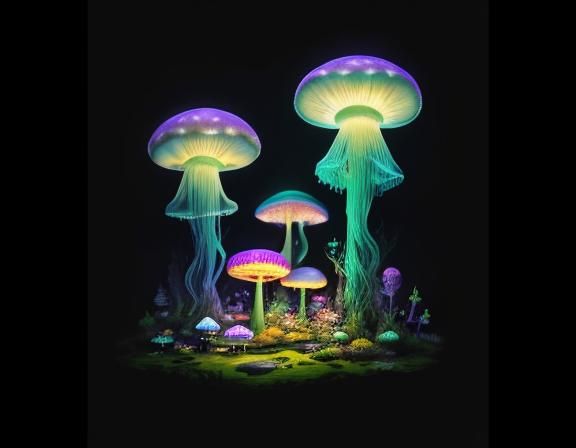 Jellyfish Float Through Toadstool Forest, Beatrix Potter Sty...