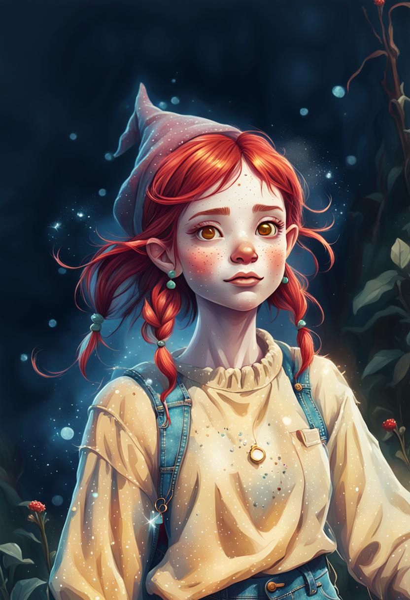 Gnome Portrait with Red Hair, Digital Fantasy Art