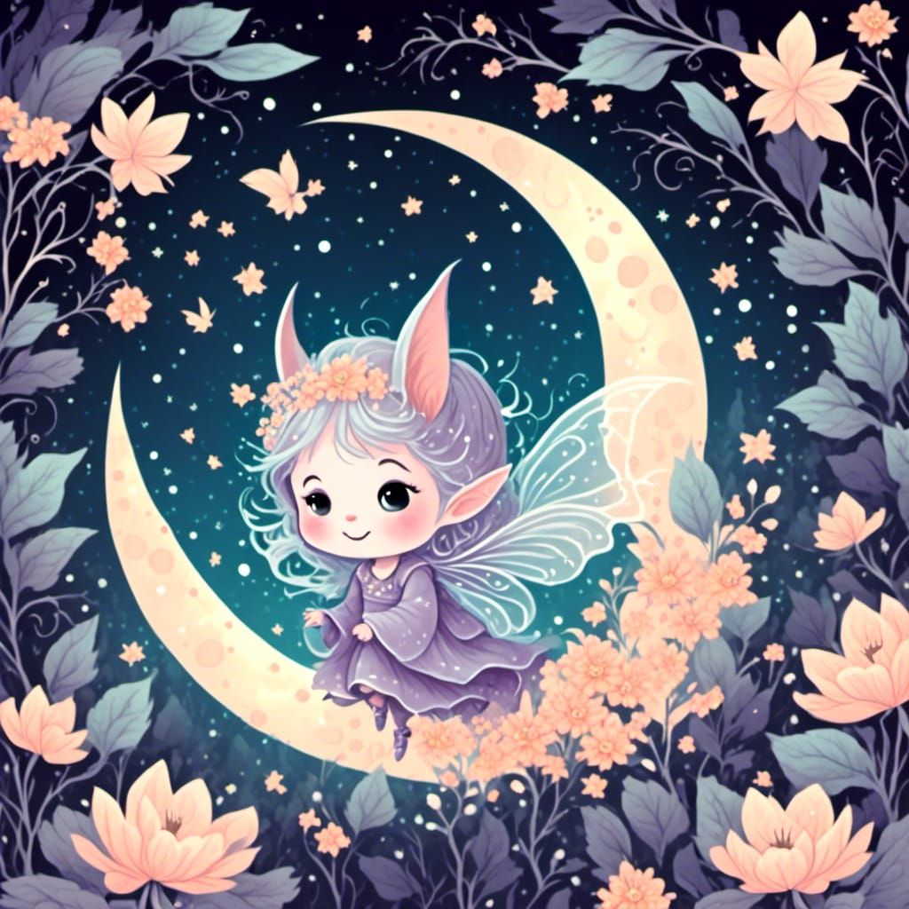 Chibi Bat in Night Forest with Soft Lighting