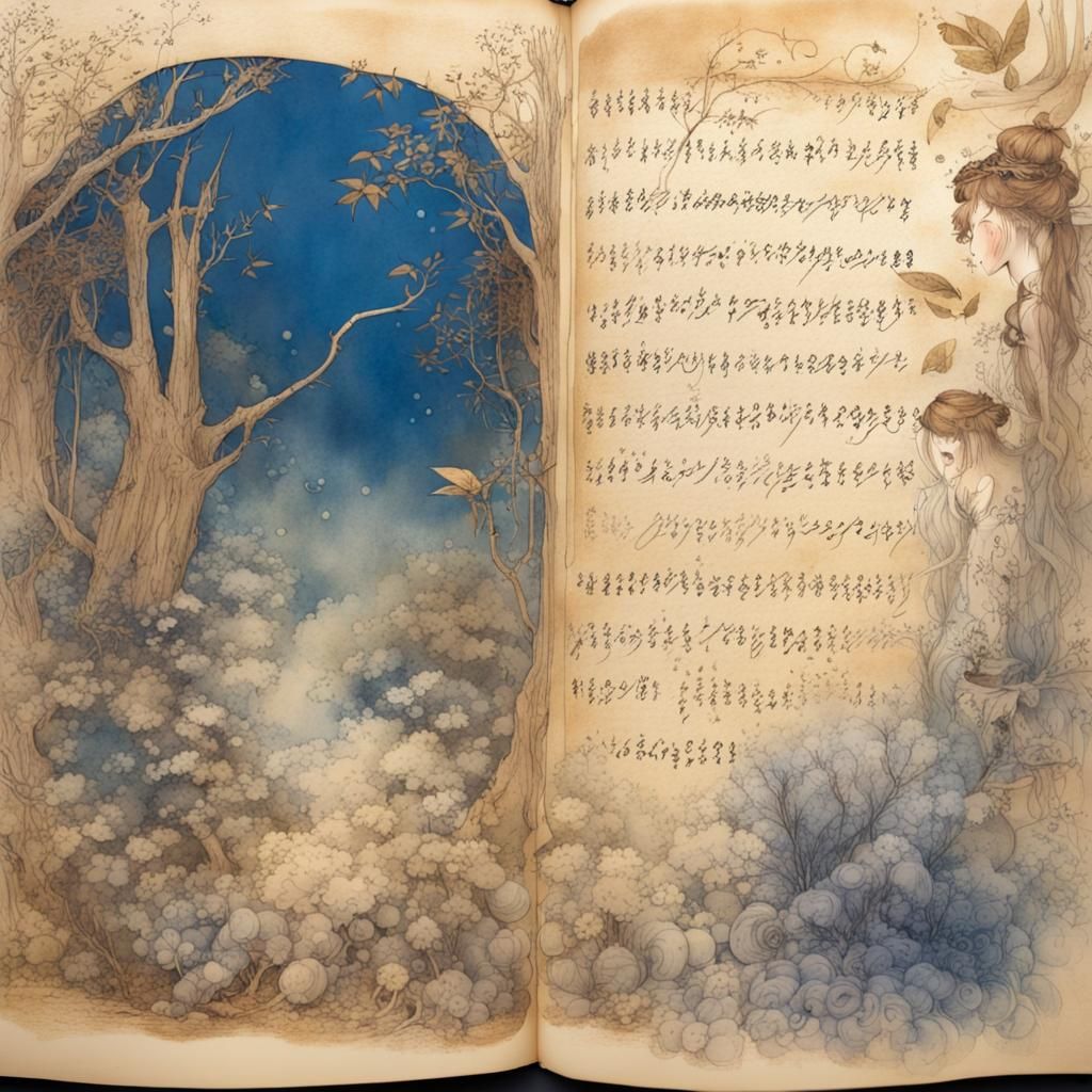 Faded Page with Botanical Illustrations in Sepia Tones