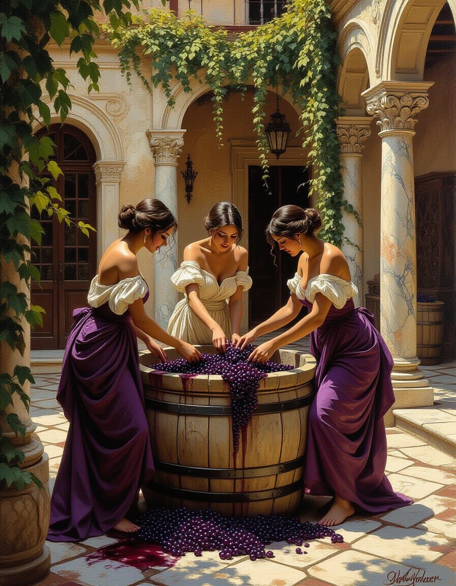 Baroque Grape Treaders: An Impasto Oil Painting