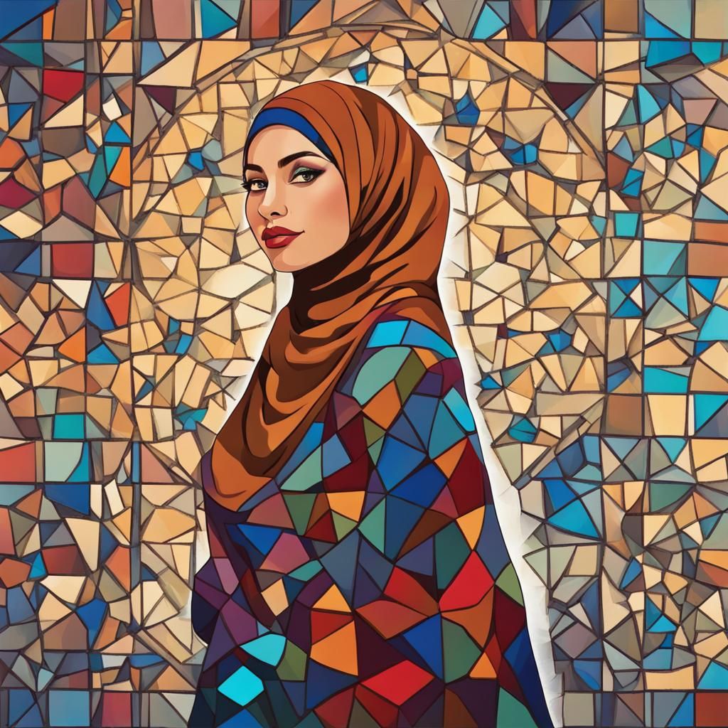 Beautiful Muslim Woman with Abstract Mosaic Art