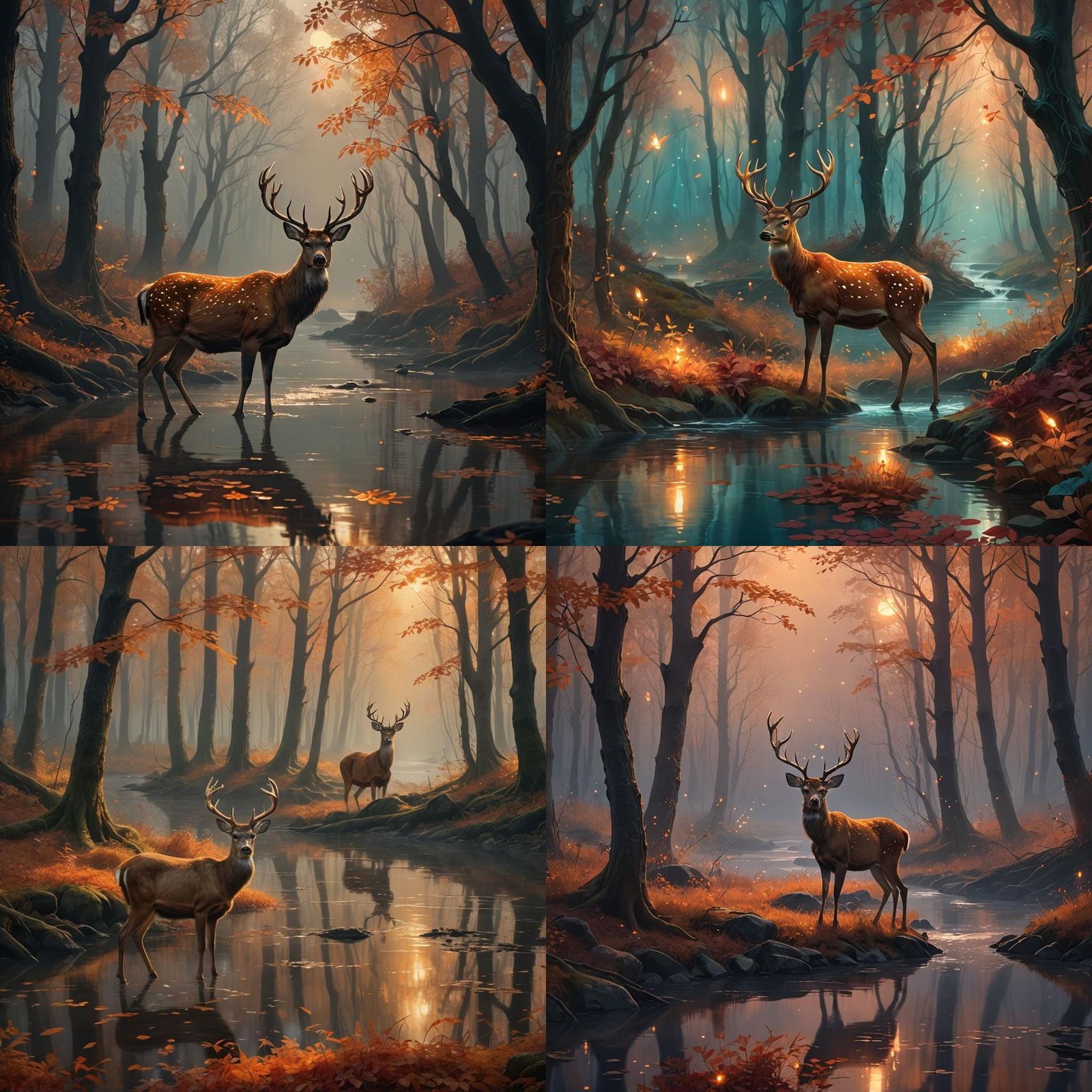 Deer Portrait in Foggy Autumn Forest
