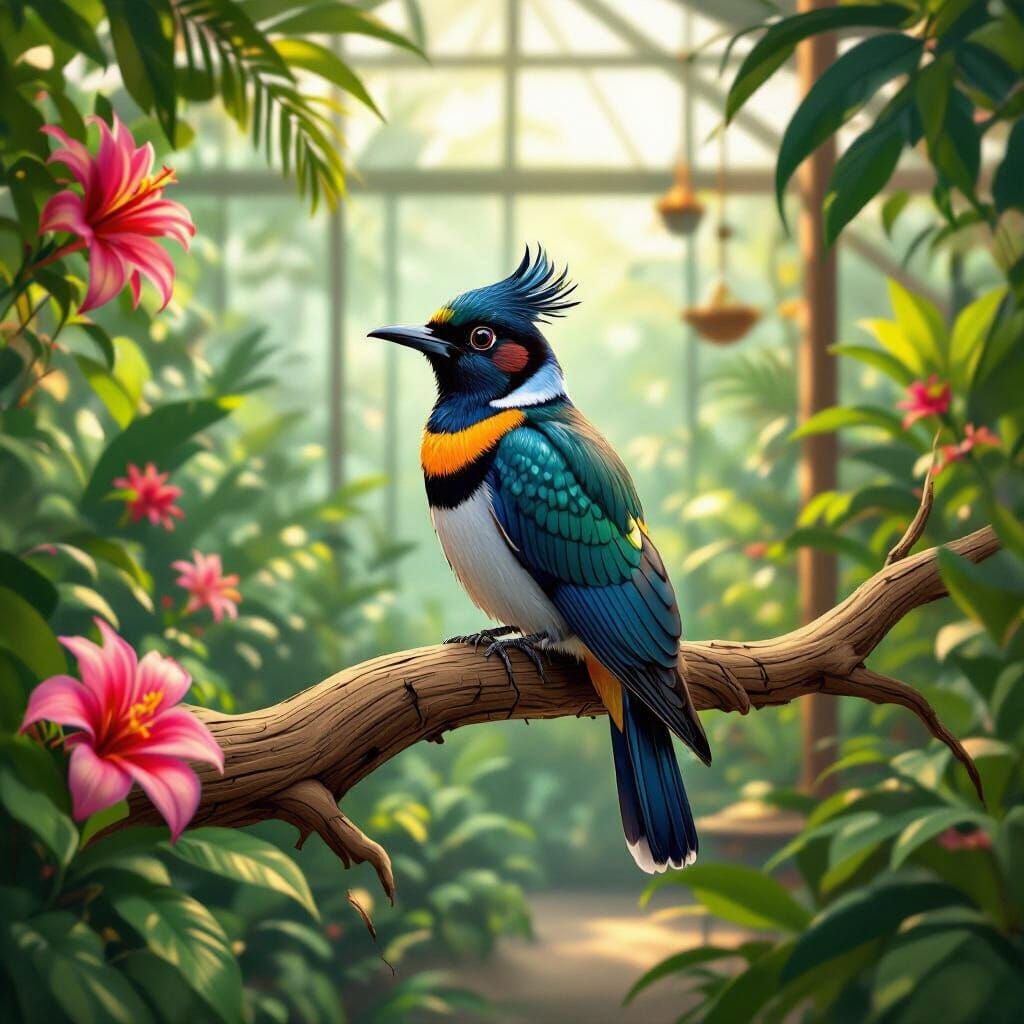 Vibrant Ringneck Bird in Lush Aviary Setting
