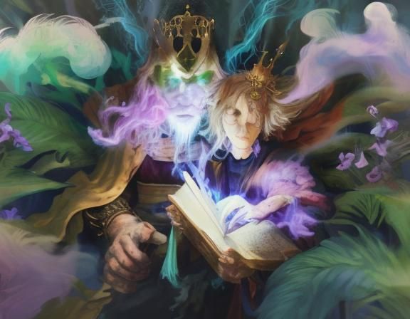 King with Excalibur in Mystical Forest, Ghibli Style