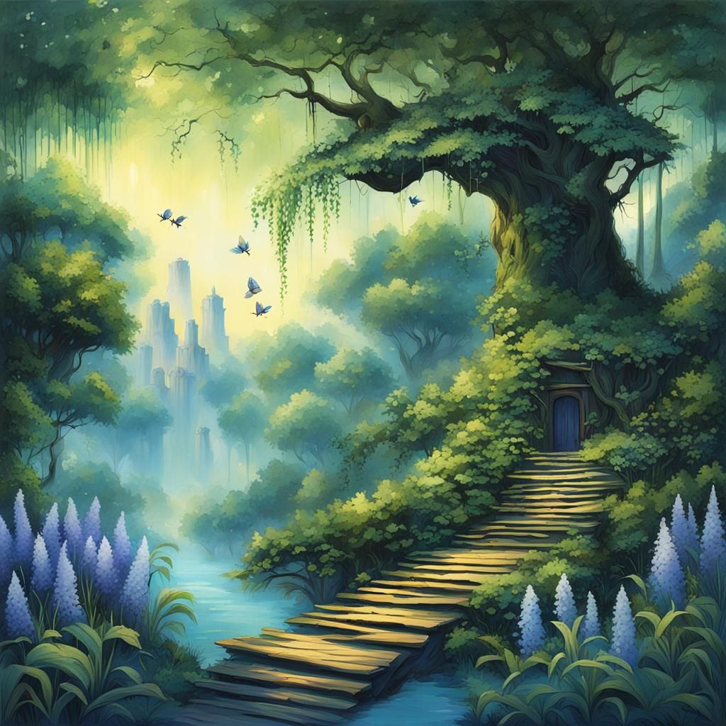 Lush Summer Island with Bamboo Grove, Matte Painting