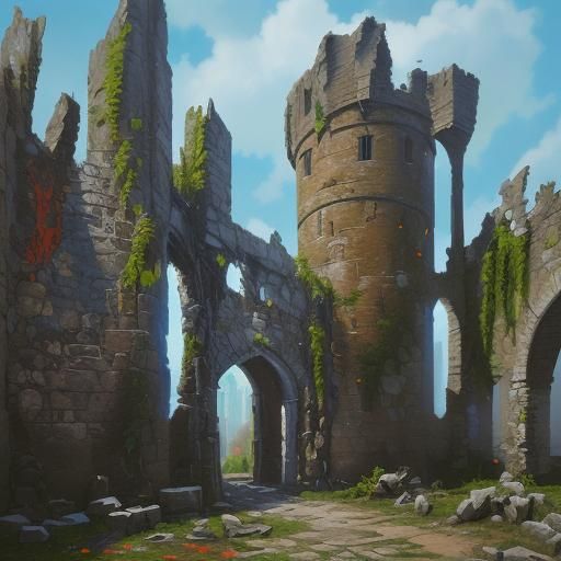 Medieval Castle Ruins in Graffiti Splash Art