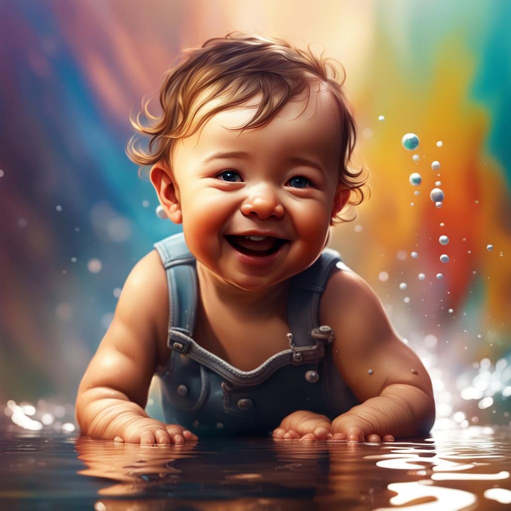 Hyperrealistic Smiling Baby Portrait in Splash Art Style