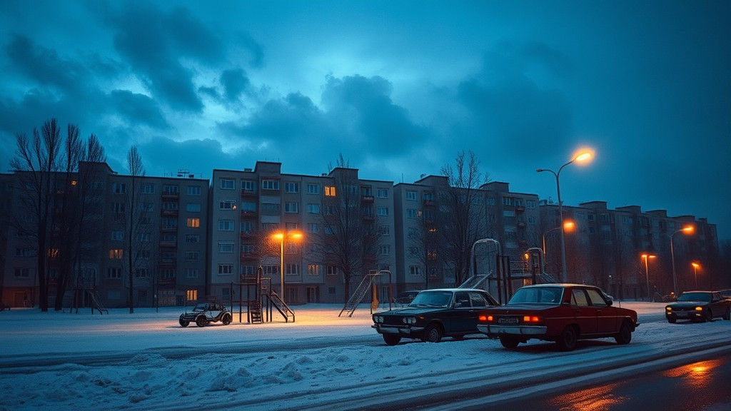 Soviet Winter Night Cityscape in Bleak Realism