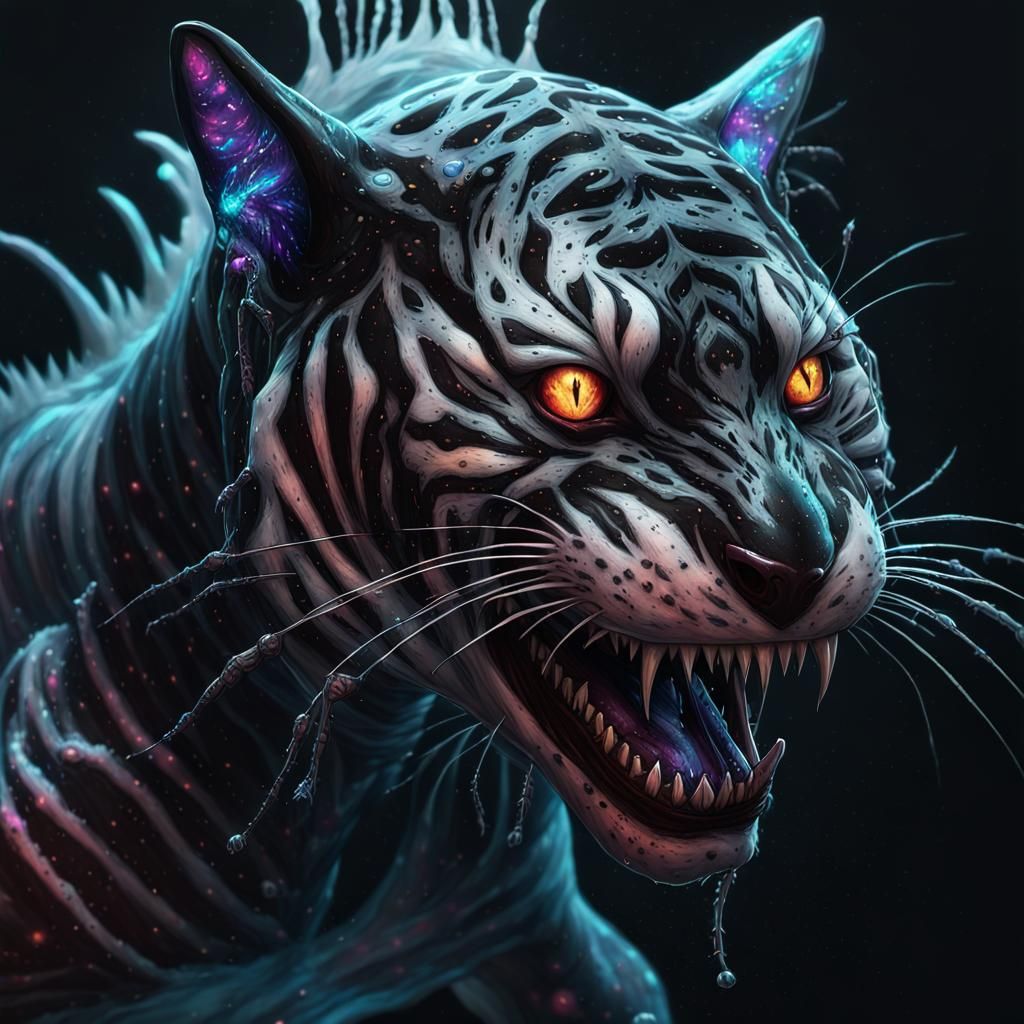 Cursed Hybrid Undead Tiger Cat Shark Portrait