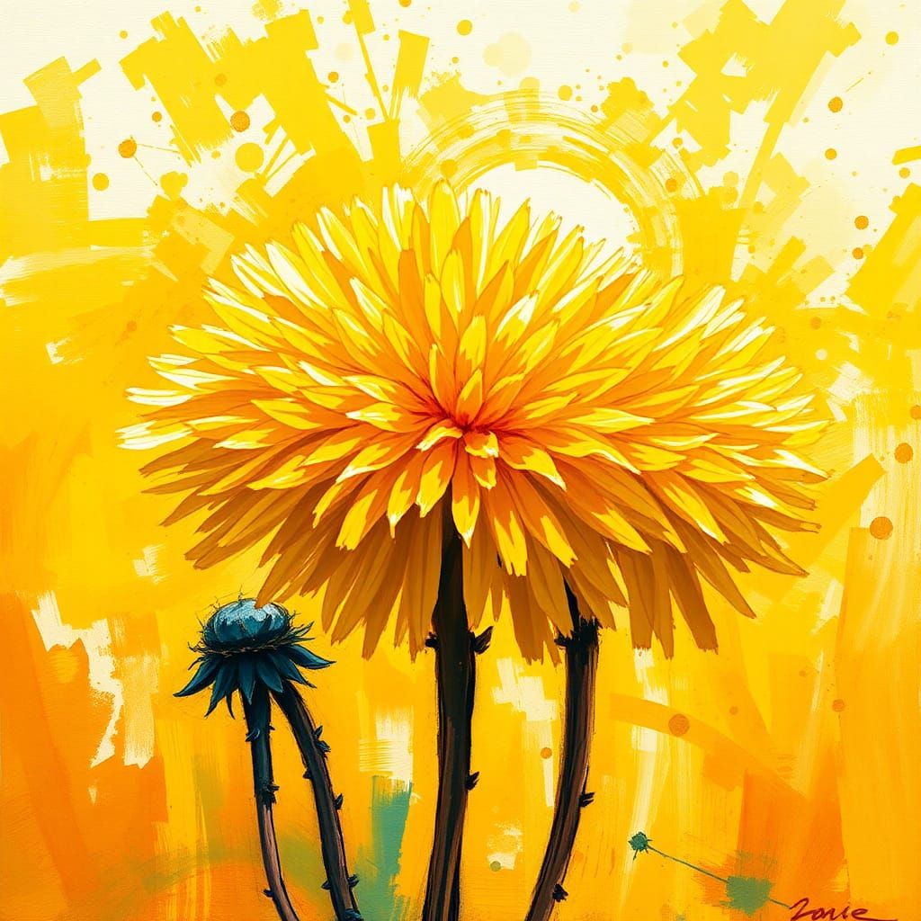Dandelion Blooms in Impasto Watercolor Style