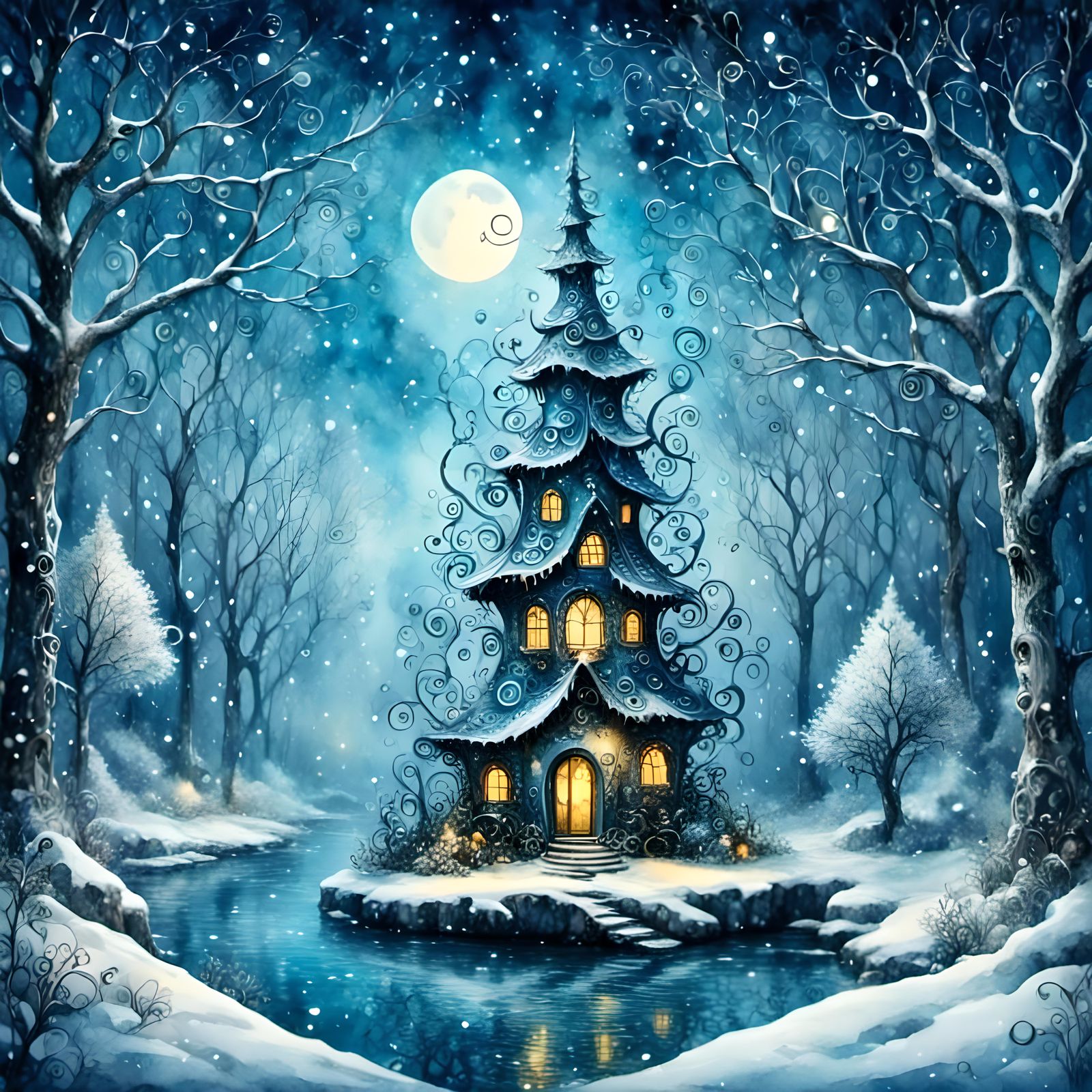 Gothic Christmas Tree in Winter Forest, Burton Style