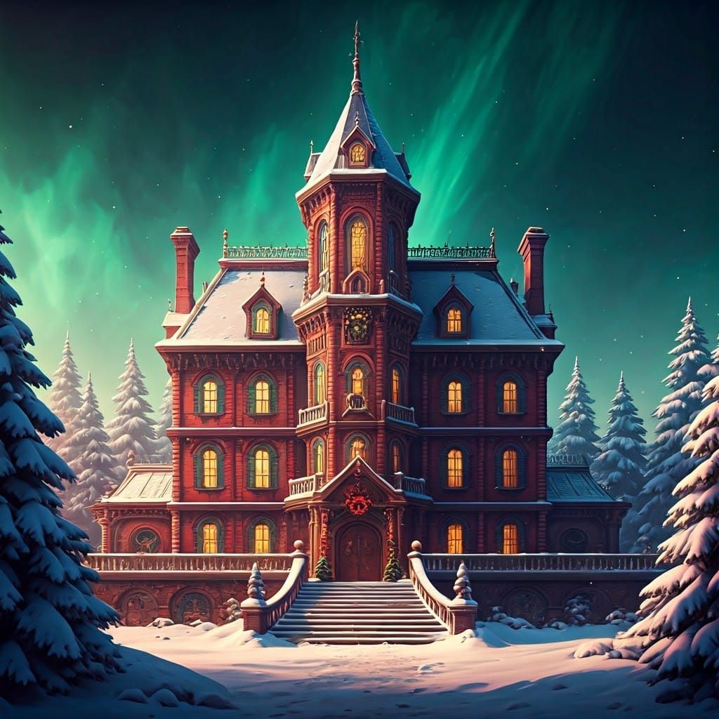 Majestic Christmas Mansion in Winter Wonderland