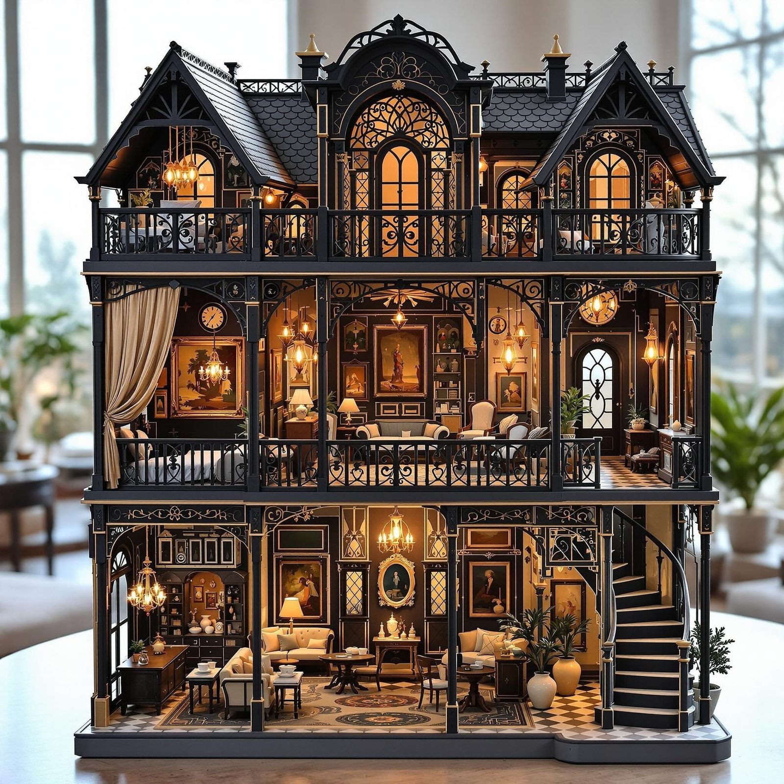 Elegant Victorian-Style Dollhouse with Opulent Interior