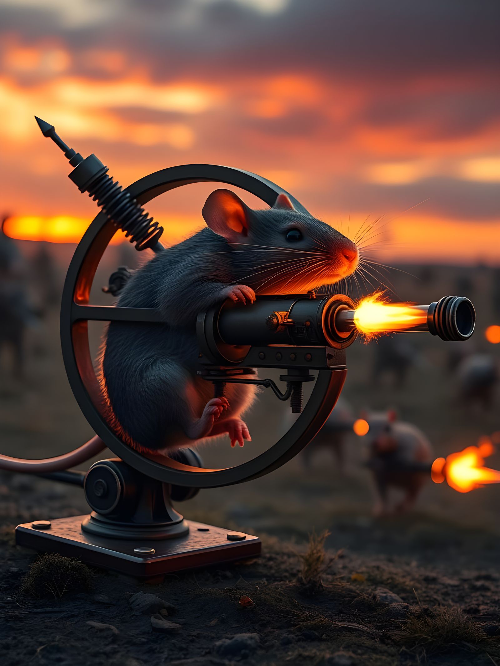 Steampunk Battlefield Rat Races in Sunset