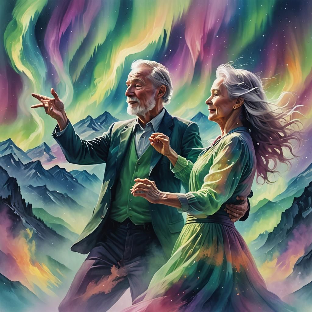 Romantic Dance Under Northern Lights: Impressionist Double E...