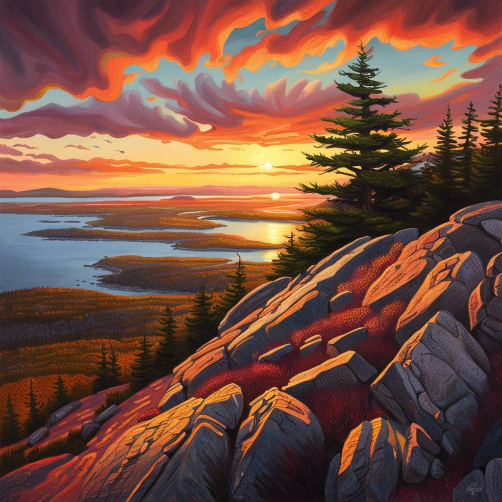 Cadillac Mountain Sunset: Hyperrealistic Photorealistic Imag...
