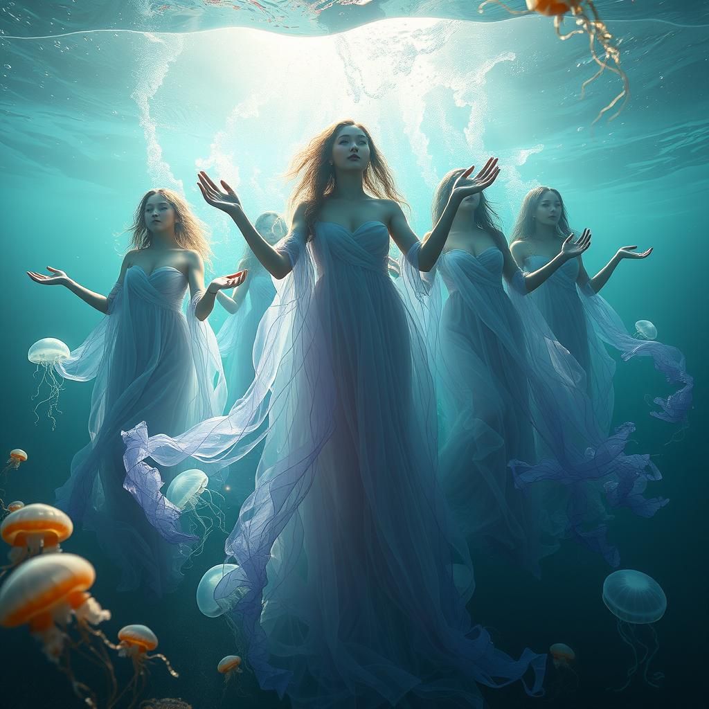 Ocean Women Rising: An Ethereal Art Nouveau Scene