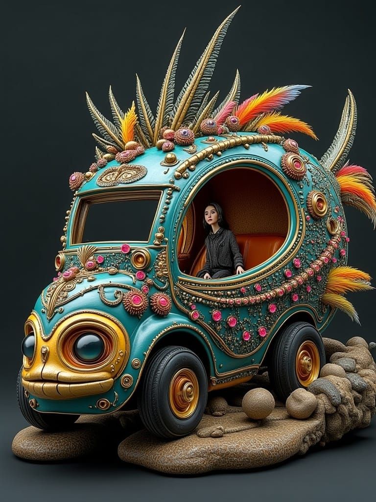 Surreal Fingerpunk: Japanese Woman with Fish Car