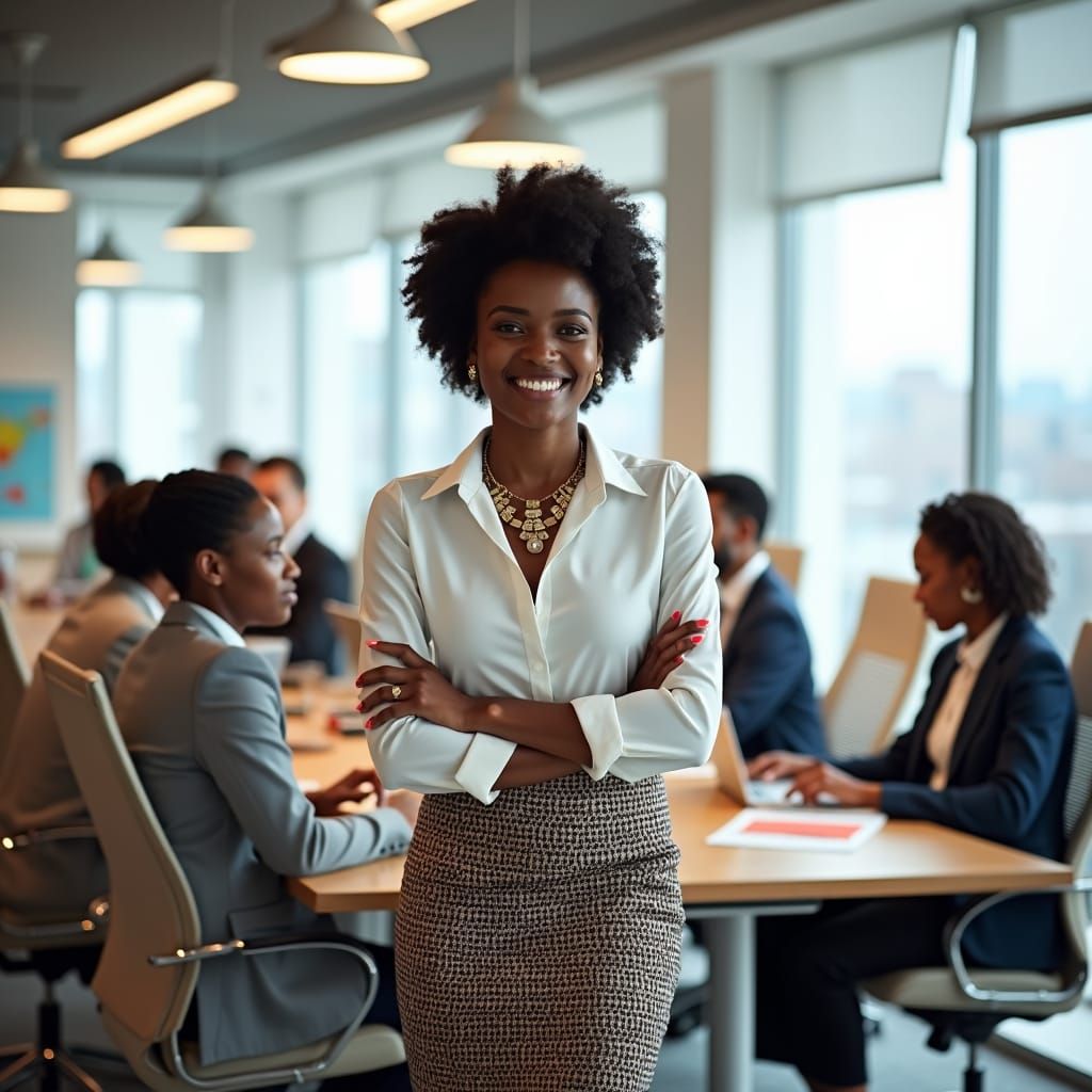 Confident Businesswoman Supervising Team in Modern Office