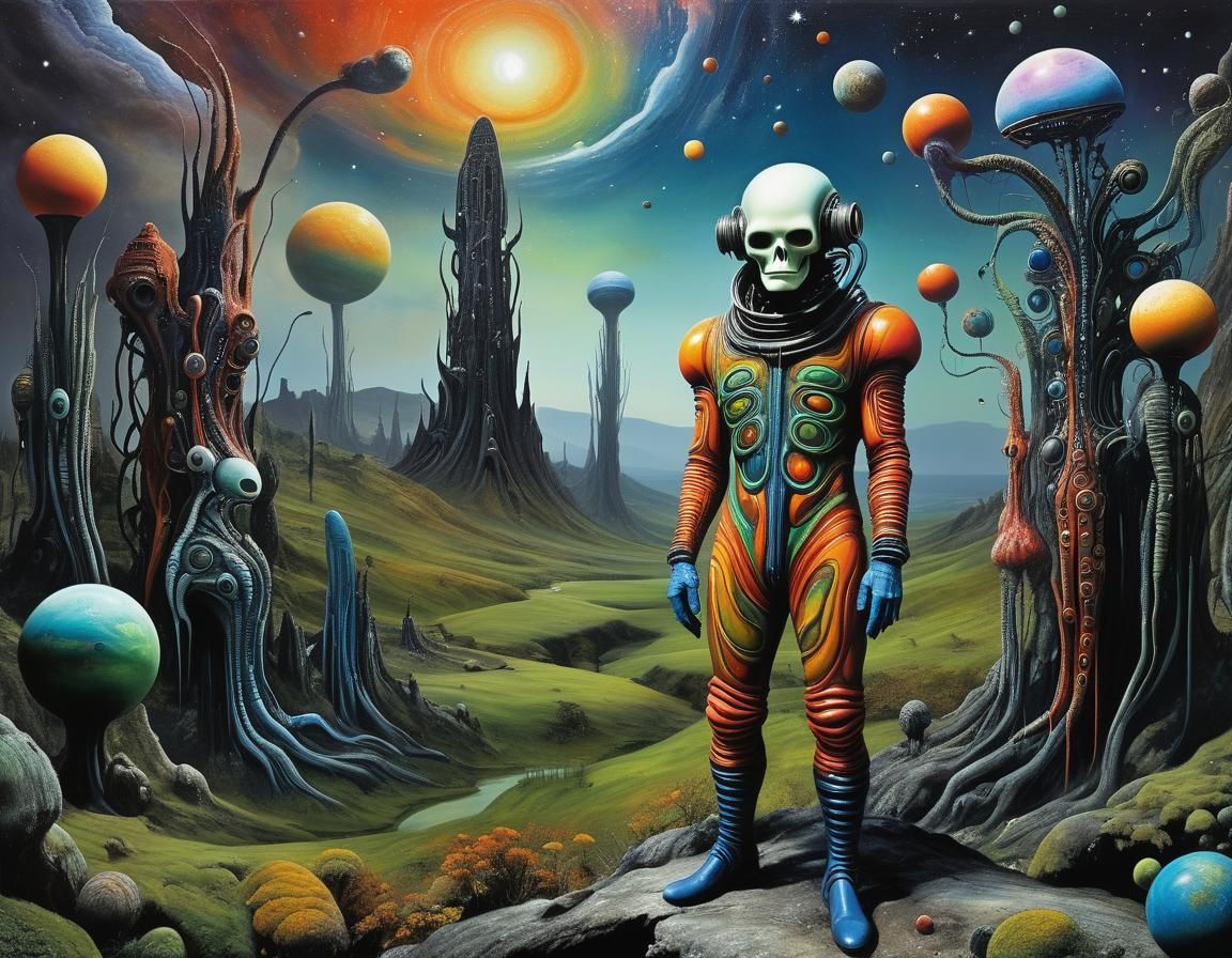 Cosmic Dreamscape: Extravagant Characters in Oil Painting