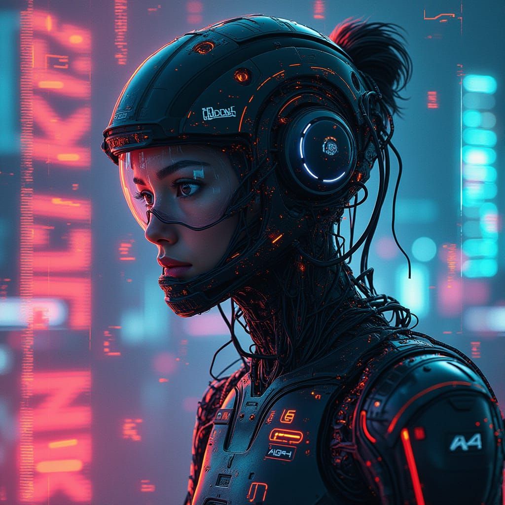 Futuristic Athlete in Neon Glitch Art