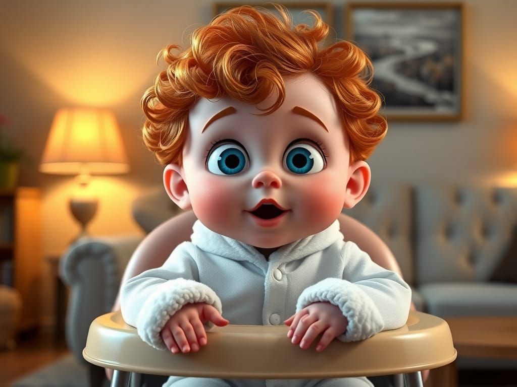 Chubby-Cheeked Toddler in Cozy Living Room