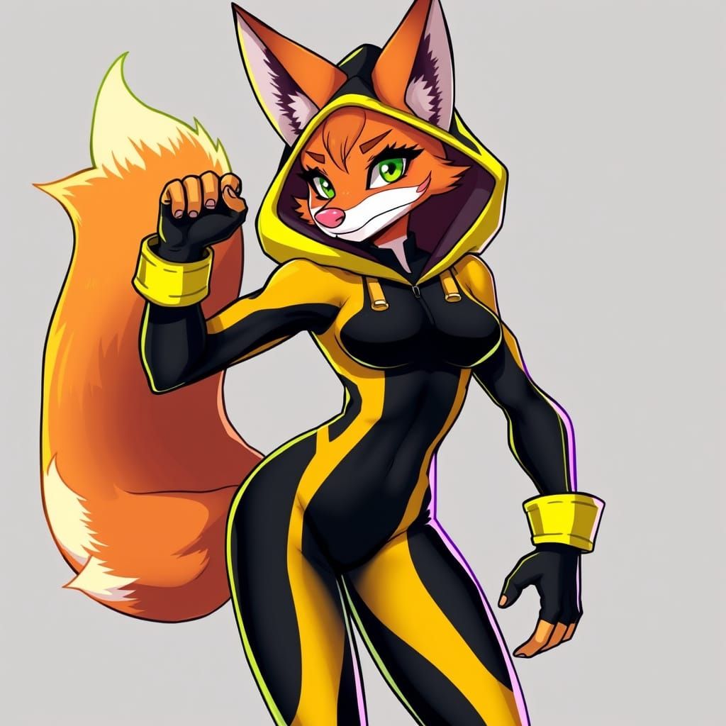 Fox Girl in Jumpsuit: Dynamic Digital Art