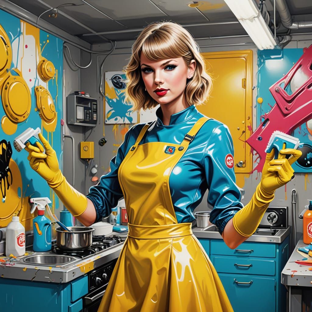 Taylor Swift as Cheerful Android in Graffiti Art