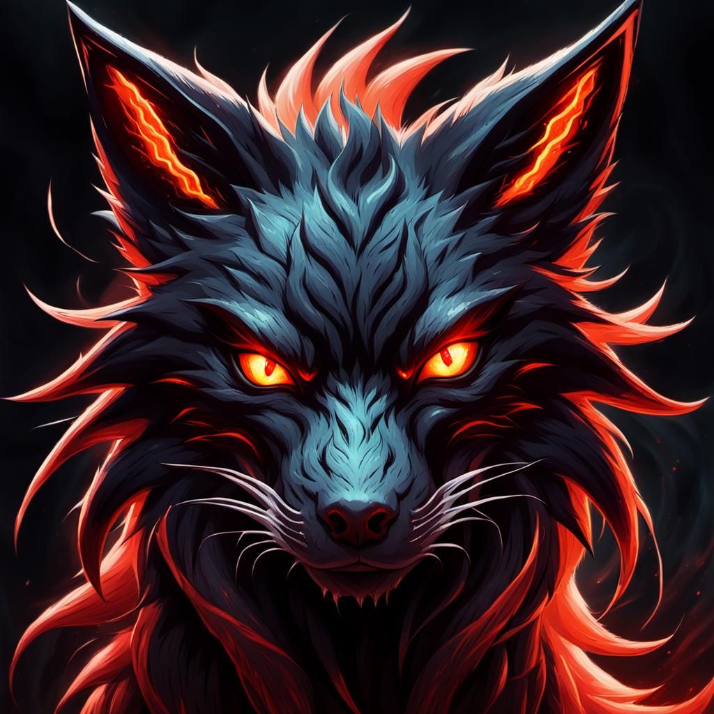 Terrifying Nine-Tailed Fox Portrait in Dark Fantasy Style