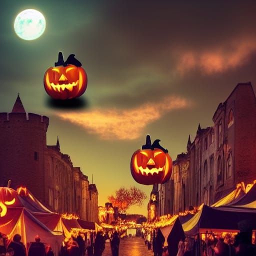 Creepy Halloween Town Market with Witches