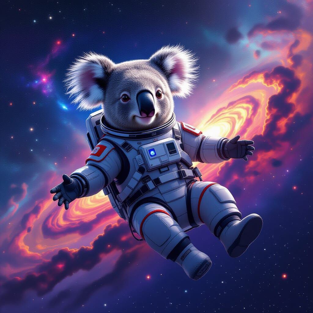 Koala Astronaut in Vibrant Nebula, Digital Art