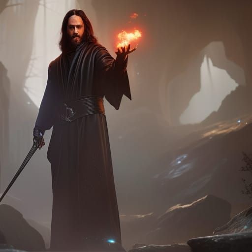 Dark Fantasy Fire Wizard in Hyperdetailed Style