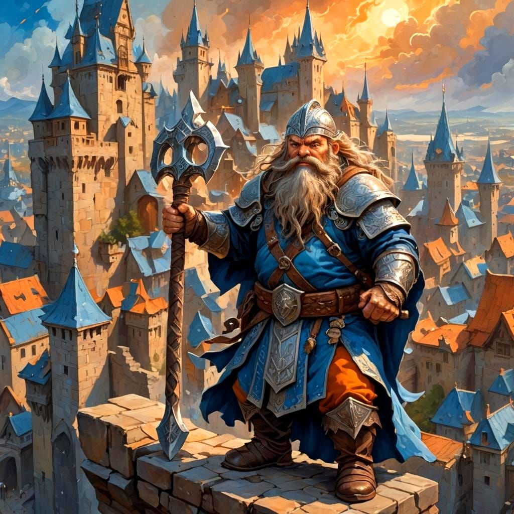 Dwarf Warrior Priest with Axe in Fantasy Art Style